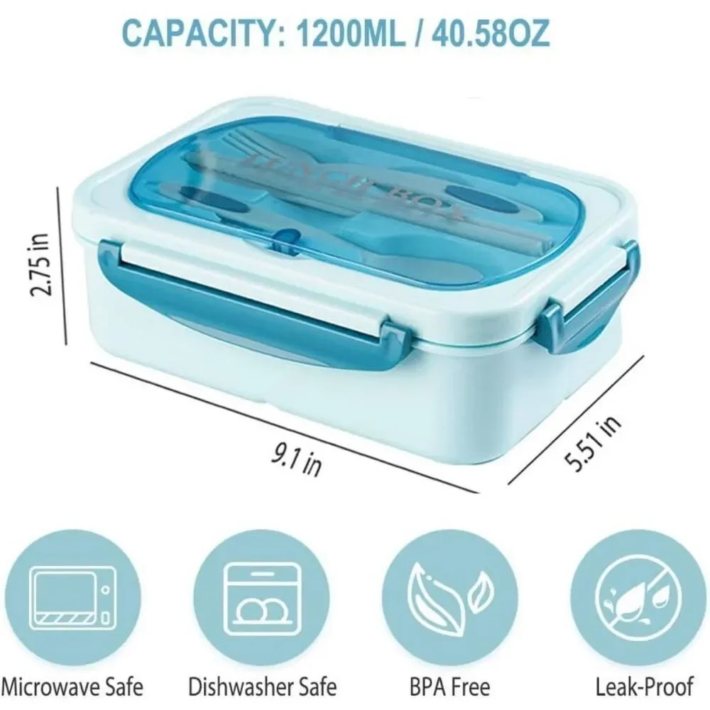 Bento Box Lunch Containers, LeakProof Lunch Box with Utensils BPA Free Blue
